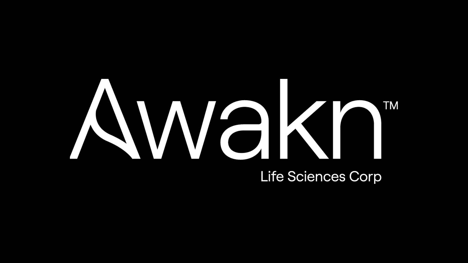 White logo on black background of Awakn Life Siences Corp.