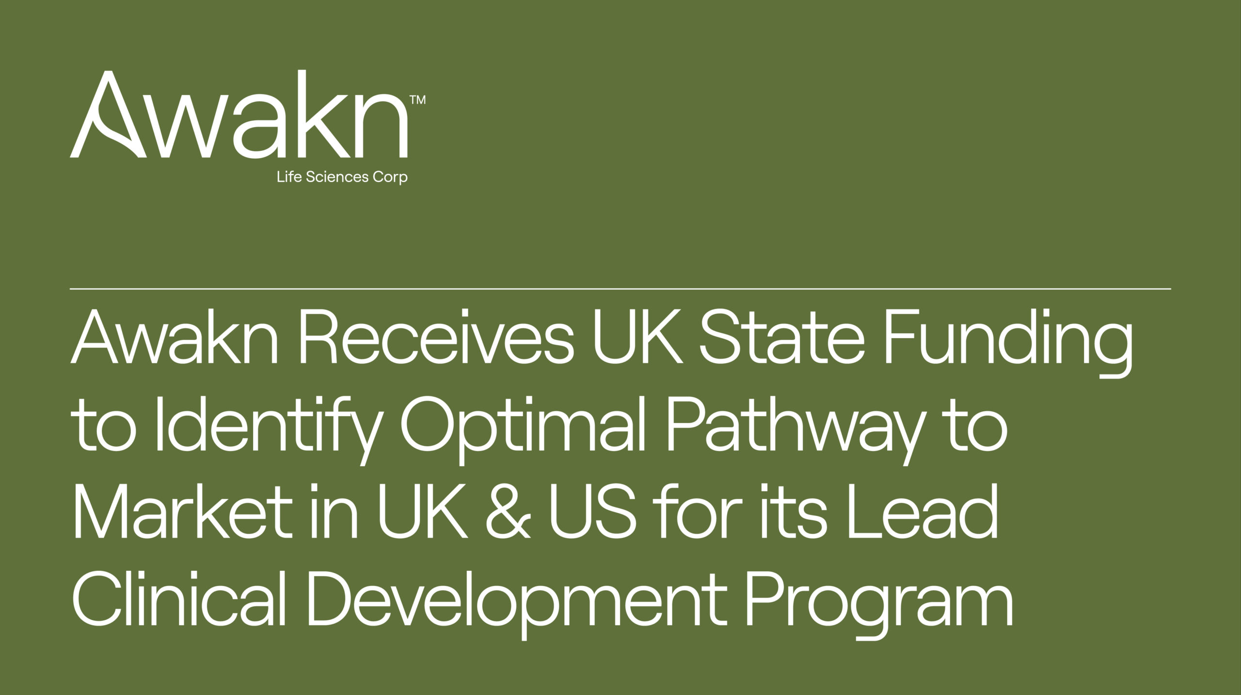 Awakn Receives UK State Funding to Identify Optimal Pathway to Market In UK & US For Its Lead Clinical Development Program
